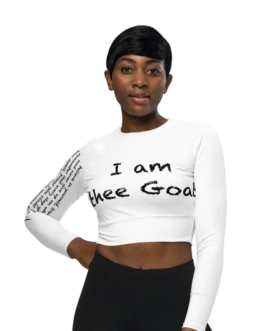 Recycled long-sleeve I AM thee Goat Gym, Yoga, Running, Workout, Swimming, Street wear crop top