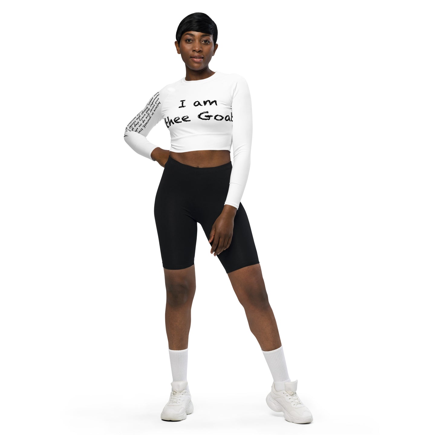 Recycled long-sleeve I AM thee Goat Gym, Yoga, Running, Workout, Swimming, Street wear crop top