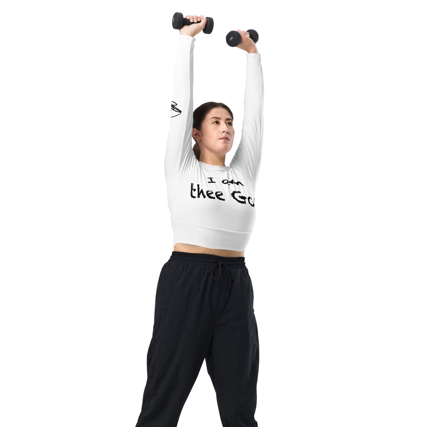 Recycled long-sleeve I AM thee Goat Gym, Yoga, Running, Workout, Swimming, Street wear crop top